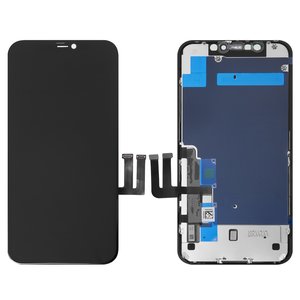 Дисплей для iPhone 11, черный, с рамкой, Copy, с пластиками камеры и датчика приближения, tianma TFT 