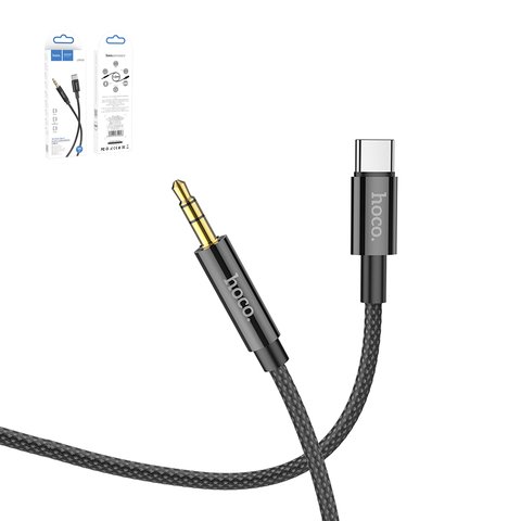 AUX кабель Hoco UPA19, USB тип C, TRS 3.5 мм, 100 см, чорний, в нейлоновому обплетенні, #6931474759948