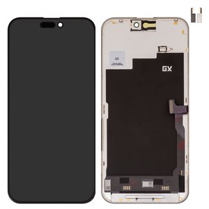 Дисплей для iPhone 15 Pro Max, черный, с рамкой, High Copy, без микросхемы, AMOLED , GX OEM soft, 120Hz