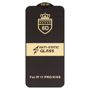 Защитное стекло ESD 6D для Apple iPhone 11 Pro, iPhone X, iPhone XS, совместимо с чехлом, Full Glue, Anti Static, без упаковки , черный