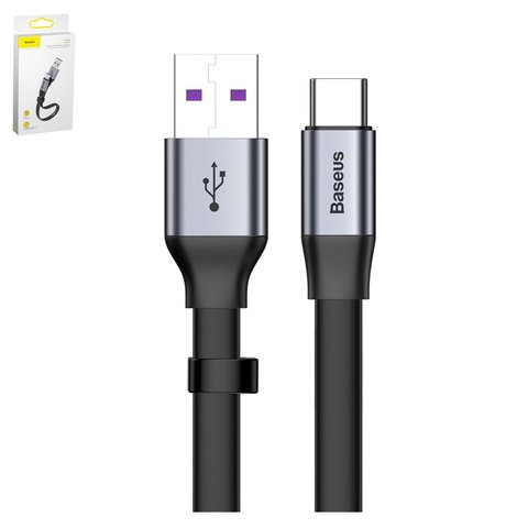 USB Cable Baseus Simple HW, USB type A, USB type C, 23 cm, 40 W, gray, black  # CATMBJ BG1