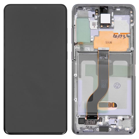 Pantalla LCD puede usarse con Samsung G985 Galaxy S20 Plus, G986 Galaxy S20 Plus 5G, gris, con marco, Original PRC , sin cámara frontal, cosmic grey