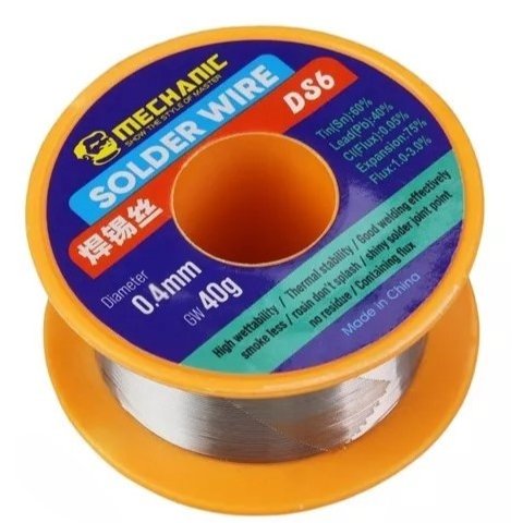 Estaño Mechanic DS6, Sn 60% , Pb 40%, flux 1 3%, 0,4 mm, 40 g