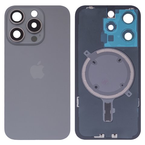 Housing Back Cover compatible with iPhone 15 Pro, gray, with camera lens, HC, natural titanium 