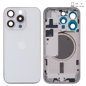 Carcasa puede usarse con iPhone 15 Pro, blanco, con botones laterales,  con sujetador de tarjeta SIM, Original PRC , EU Version, white titanium