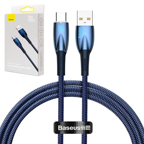 Cable USB Baseus Glimmer, USB tipo A, USB tipo C, 100 cm, 100 W, azul, con revestimiento de nylon, #CADH000403