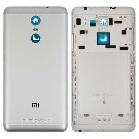Housing Back Cover compatible with Xiaomi Redmi Note 3, white, silver, with side button, Original PRC  