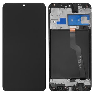 LCD compatible with Samsung A105 Galaxy A10, black, with frame, original change glass 