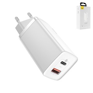 Adaptador de red Baseus GaN2 Lite, 65 W, Quick Charge, blanco, 2 puertos, #CCGAN2L B02