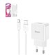 Adaptador de red Hoco C106A, blanco, con cable USB Tipo-C, 1 puerto, #6931474783912