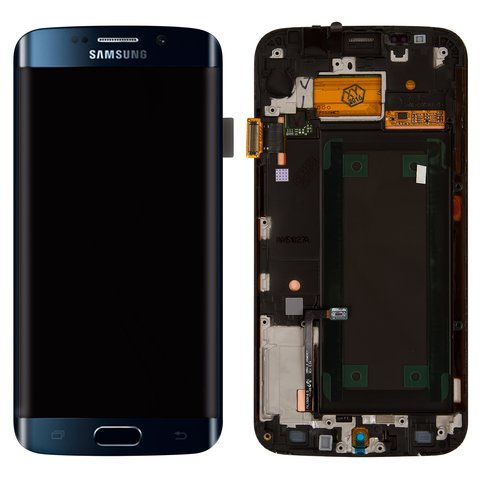 Дисплей для Samsung G925F Galaxy S6 EDGE, синій, з рамкою, Оригінал переклеєне скло 