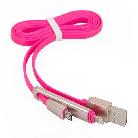 USB кабель, USB тип A, micro USB тип B, Lightning, рожевий