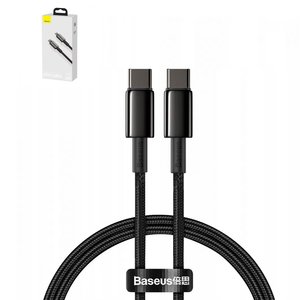 USB кабель Baseus Tungsten Gold, 2xUSB тип C, 100 см, 100 Вт, чорний, в нейлоновому обплетенні, #CATWJ 01