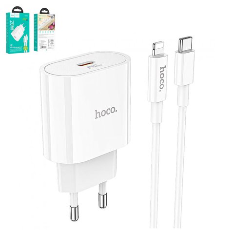 Мережевий зарядний пристрій Hoco C94A, 20 Вт, Power Delivery PD , Fast Charge, білий, з кабелем USB тип C до Lightning для Apple, 1 порт, #6931474762184