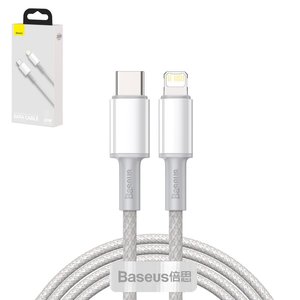 USB кабель Baseus High Density Braided, USB тип C, Lightning, 200 см, 20 Вт, білий, #CATLGD A02