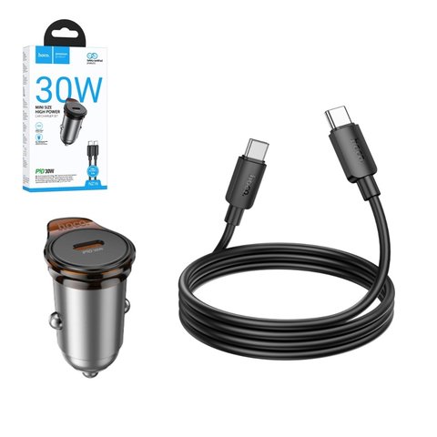 Автомобильное зарядное устройство Hoco NZ16, черное, Power Delivery PD , c кабелем USB тип C к USB тип C, 30 Вт, 1 порт, 12 24 B, #6942007644730