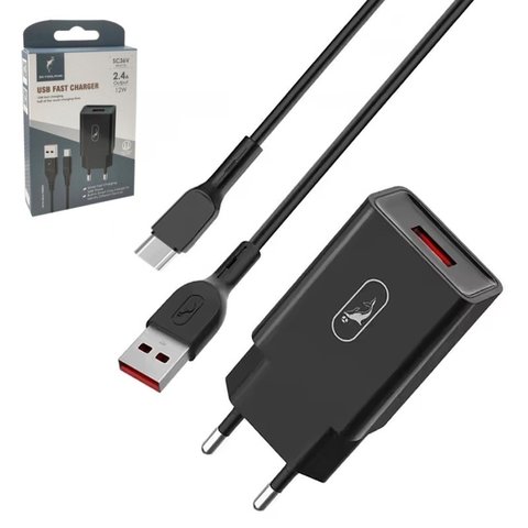 Мережевий зарядний пристрій SkyDolphin SC36V, 12 Вт, чорний, з micro USB кабелем тип В, 1 порт