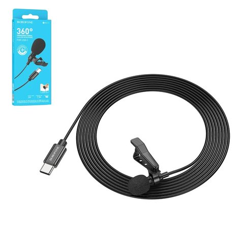 Мікрофон петличний Borofone BFK11, з кліпсою, USB тип C, 2 м, 360°, #6941991106682