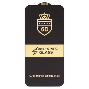 Защитное стекло ESD 6D для Apple iPhone 13 Pro Max, iPhone 14 Plus, совместимо с чехлом, Full Glue, Anti Static, без упаковки , черный