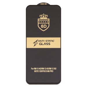 Захисне скло ESD 6D для Xiaomi Poco M6 4G, Poco M6 Pro 5G, Redmi 12, Redmi 12 5G, Redmi 13, Redmi 13 5G , Redmi 13x, Redmi Note 13R, сумісне з чохлом, Full Glue, Anti Static, без упаковки , чорний